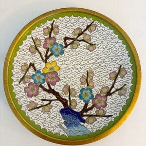 Vintage Cloisonne Trinket Dish Botanical
